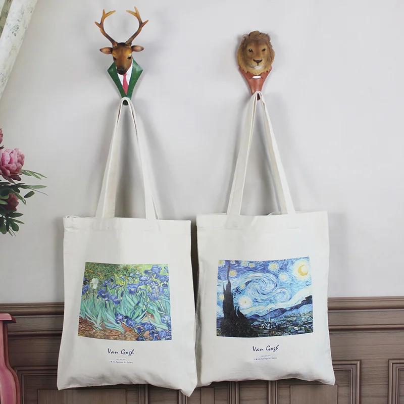 

2021 Summer fashion for woman Cotton Tote Bag Custom cartoon Print Canvas daily Shopping handbag Wholesale, White