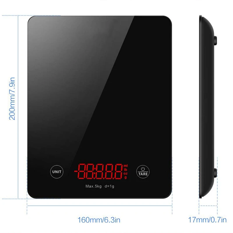 

5kg High Precision Smart Coffee Scale Display Tempered Glass Electronic Digital Kitchen Food Scale