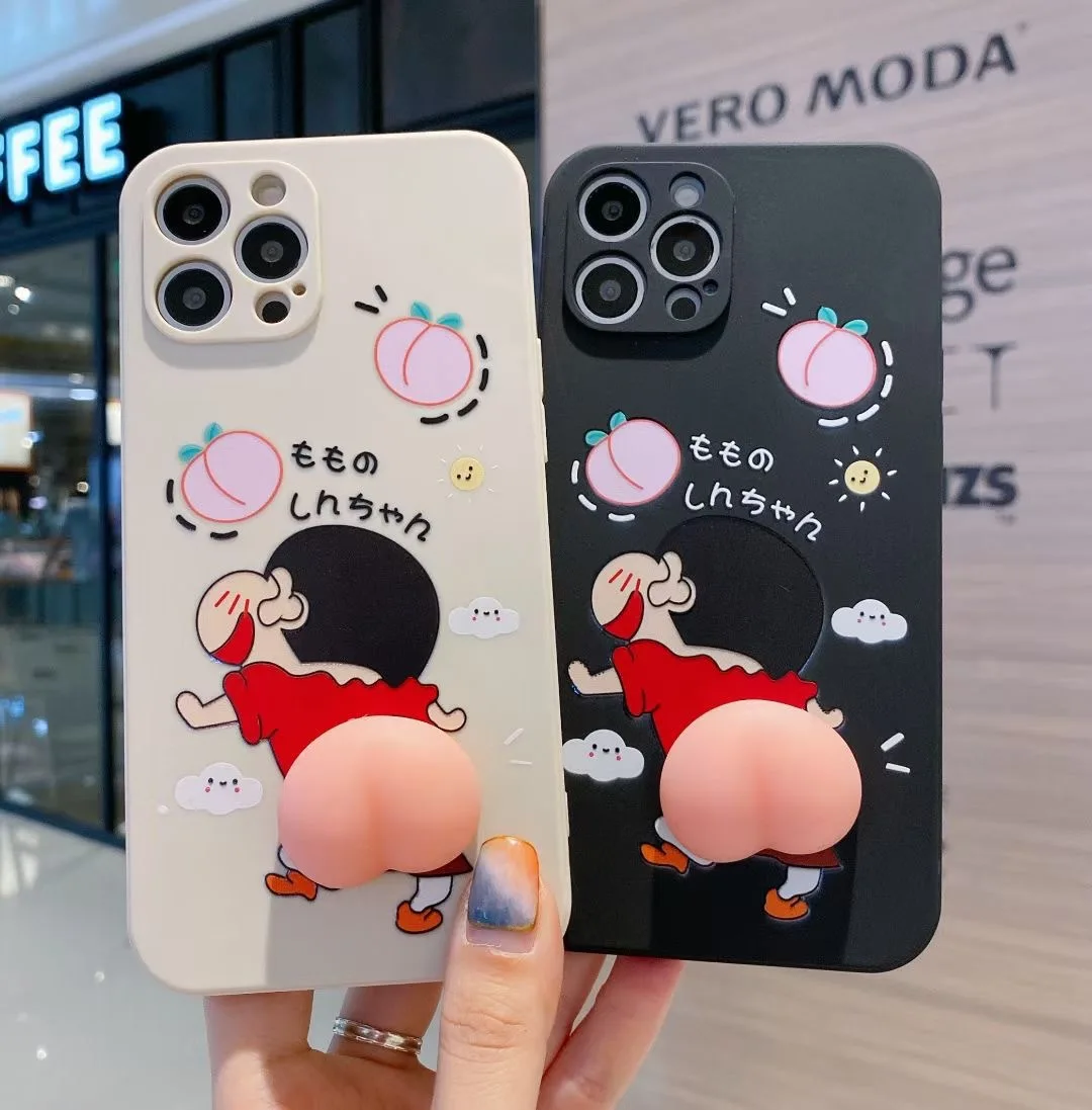 

Cartoon Crayon cute case for Apple11 Phone case Pinch fart Peach xs max Silicone Cute girl heart mobile phone protective case, Black