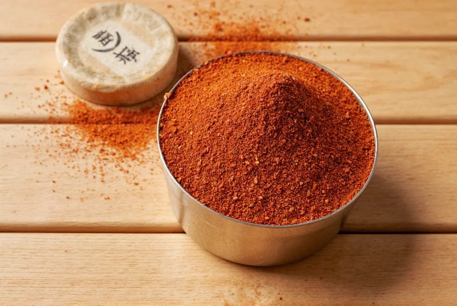 Traditional Japanese shichimi togarashi spice blend container with seven ingredients
