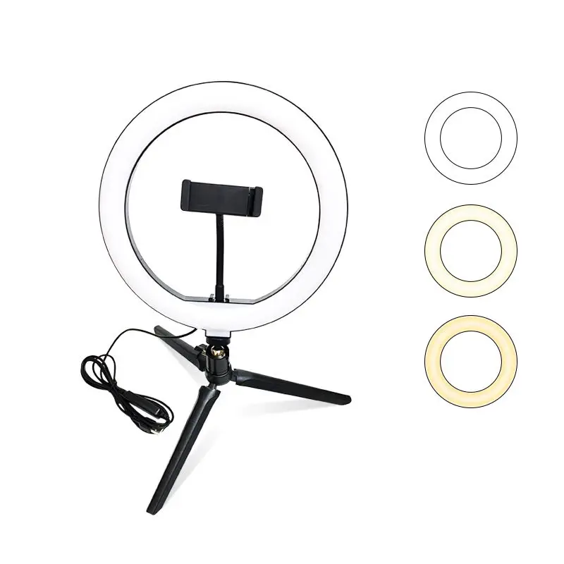 

Dimmable 10 inch makeup ring light led circle selfie ring fill light with cell phone holder tripod stand