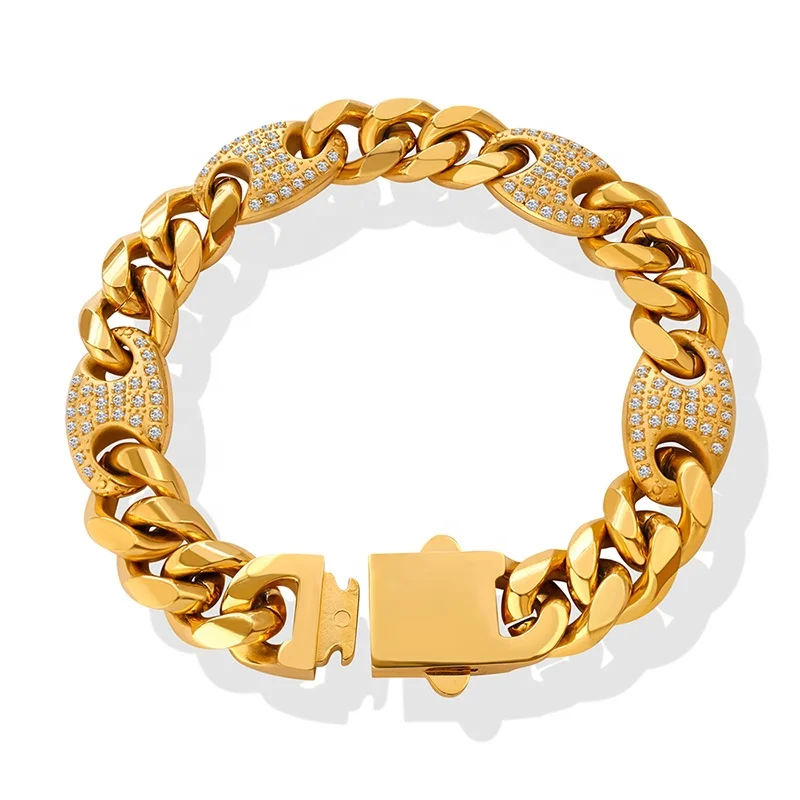 

2023 Diamond Cuban Chain Titanium Steel Gold Plated Bracelet Fashion Jewelry