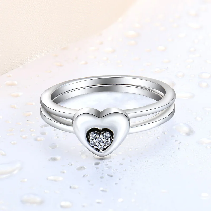 

Hot selling personality 925 sterling silver 3A zircon heart shape diamond combination ring set gift for women