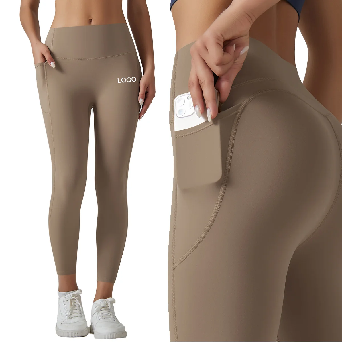 High-Waisted Side Pockets设计Tummy Control Yoga Pants