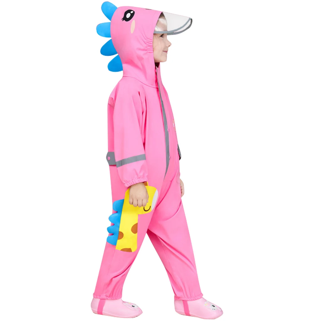

One-Piece Pink Dinosaur Raincoat Set Raincoverall Lightweight Portable Rain Cape, Customized color
