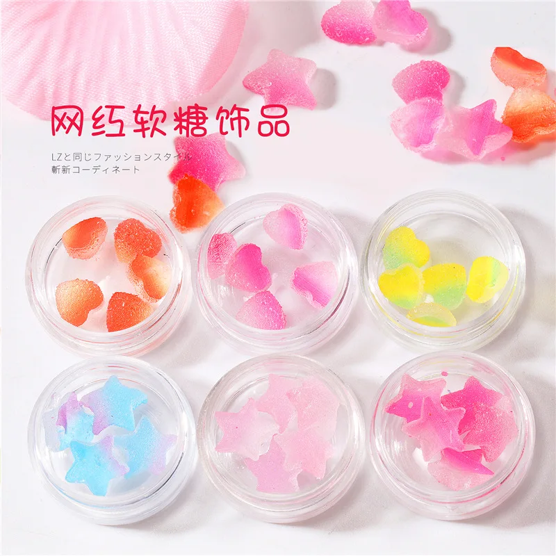 

M100 Popular Mixed Nail Set Resin Soft Gummy Candy Ploymer Clay Slice Heart Mixed Colorful Nail Art Decoration Design, Multi designs