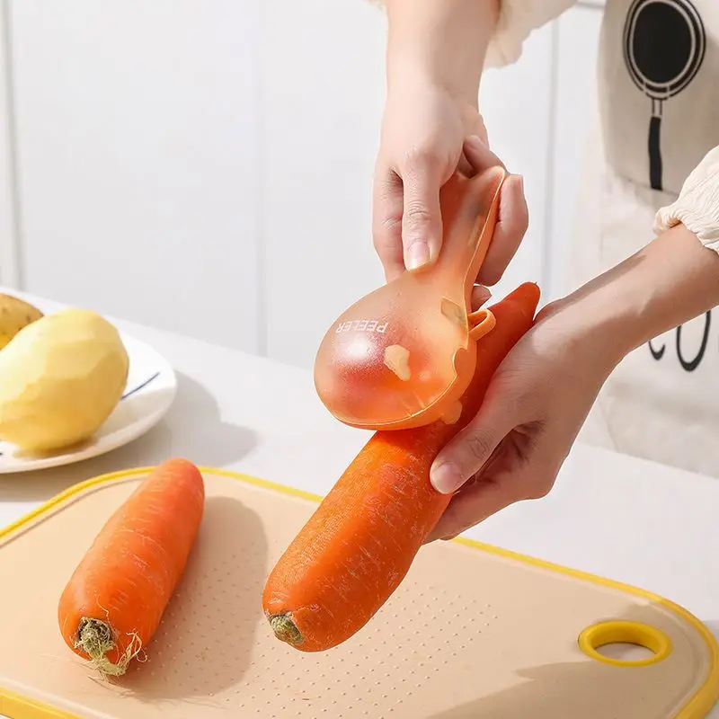 

2022 New design Kitchen Gadget Fruit Vegetable Potato Peeler with Peel Storage Container, Blue/white/orange