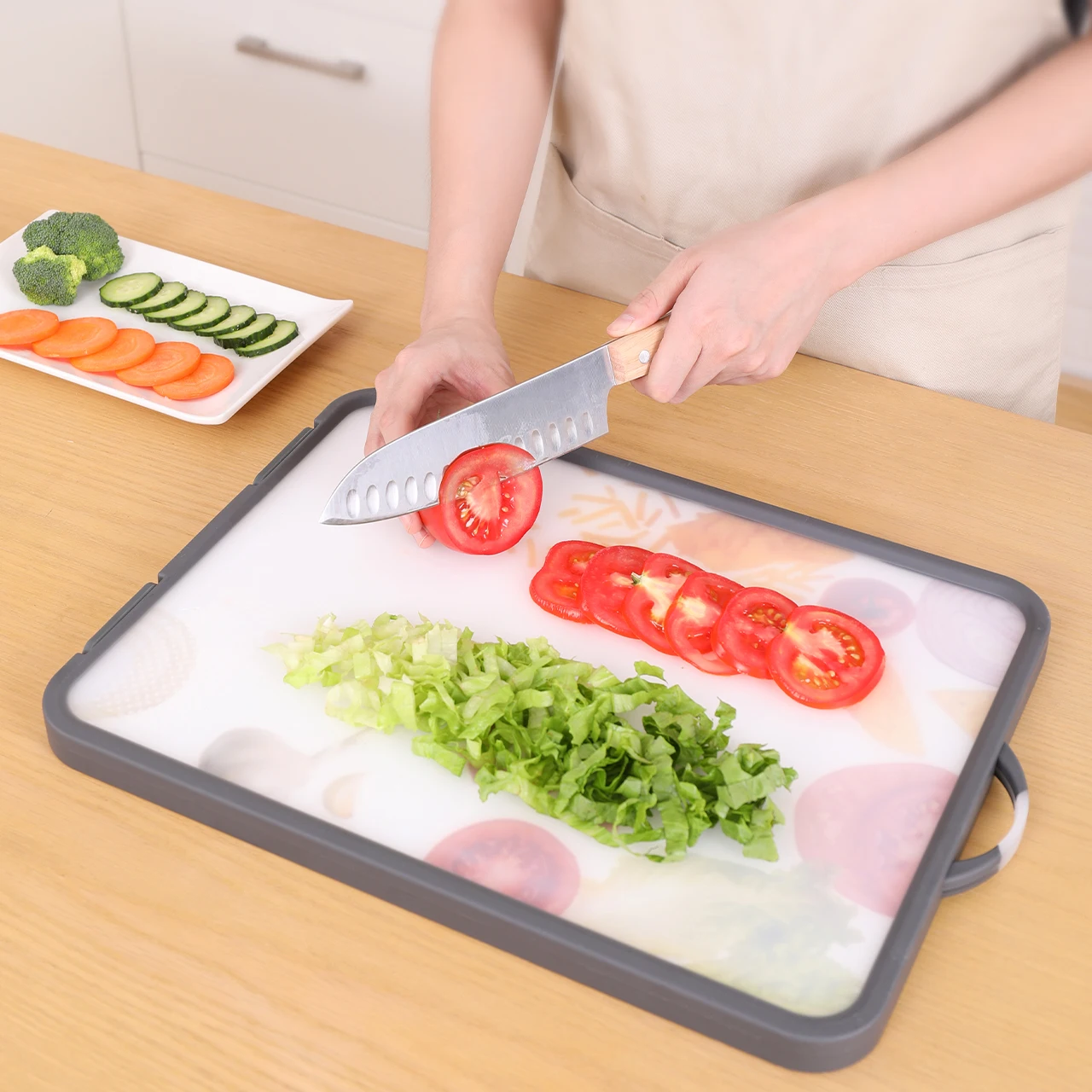 

Moldproof double-sided meat cutting board 304 stainless steel and silicone vegetables chopping board with large size