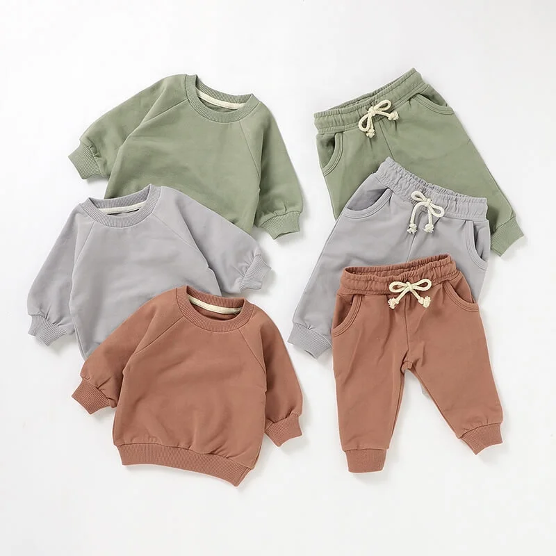

Raglan Sleeve 3M-4T Baby 2pcs Set Organic Cotton Children Sweater Suit, Plain dyed