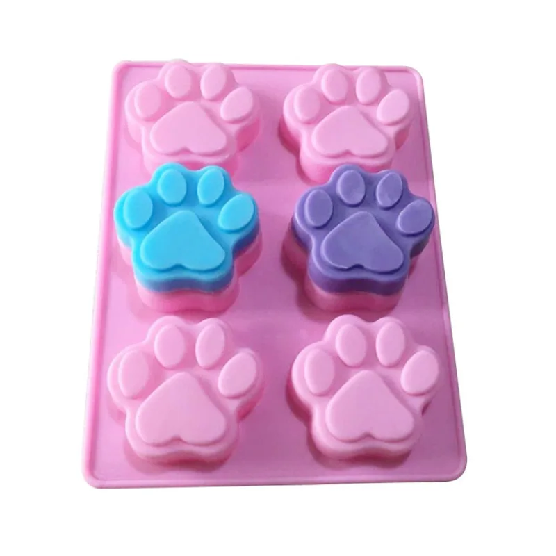 

Custom diy 6 cavity 3d animal dog paw shape massage cute baby silicone mould soap mold