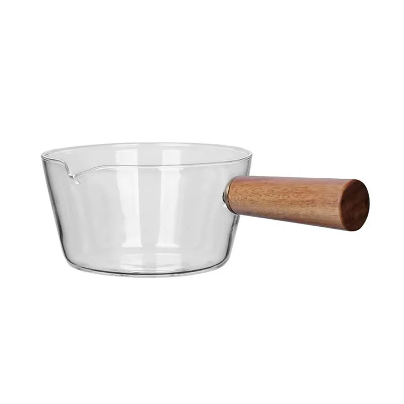 

High Borosilicate Glass High Quality With Wooden Handle Home Kitchen Cooking Milk Pan Pot Cookware Glass Pot