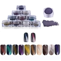 

Top selling 12 jars/set 3D effect cat eye magnetic mirror powder nail environmental holographic pigment powder for nail polish
