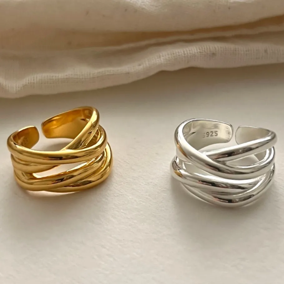 Fine Silver Rings Jewelry 925 Sterling Silver Crafted Luxury Geometric Line Versatile Ring Adjustable Wedding Ring Women and Men