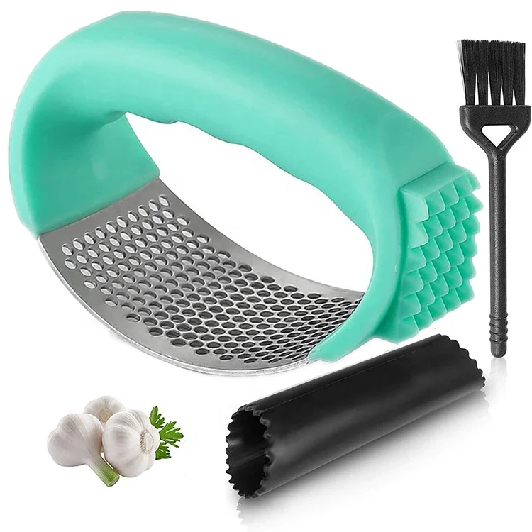 

2022 Home Kitchen Gadgets Innovative Tool Manual 430 Stainless Steel 2 In 1 Garlic Rocker Crushing Press Set