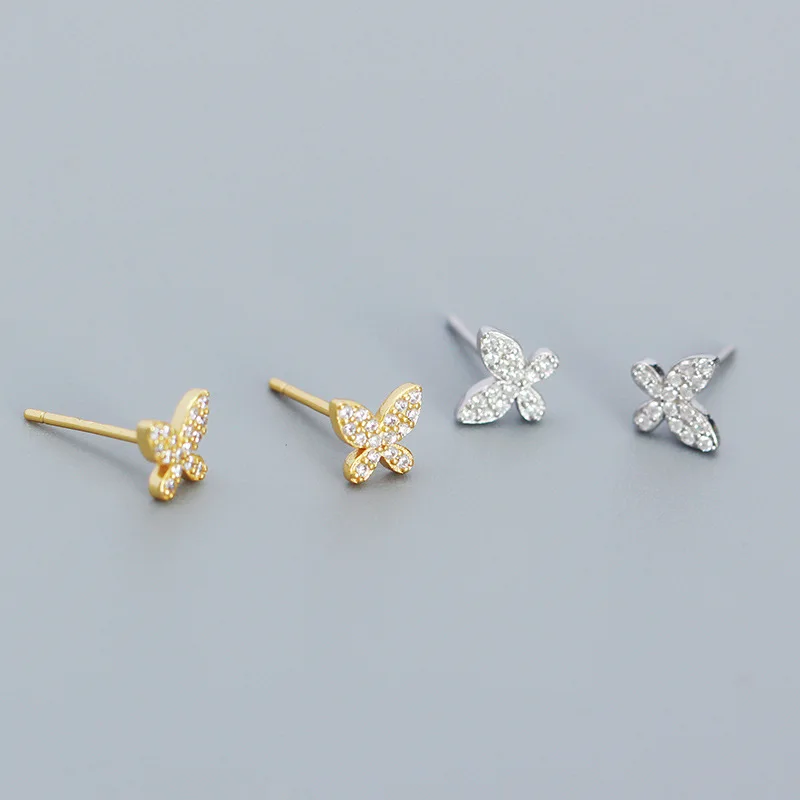 

wholesale fashion jewelry 925 sterling silver butterfly small zircon gold plated stud earring jewelry for women