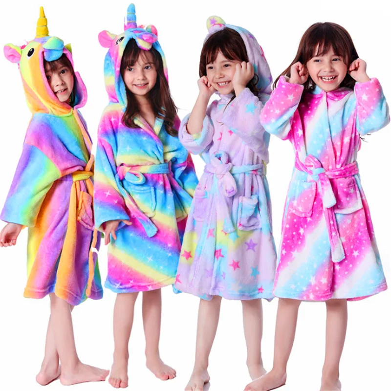 

Hooded Plush Robe Animal Fleece  Rainbow Unicorn Sleepwear Bathrobe Pajamas, Mixed accept