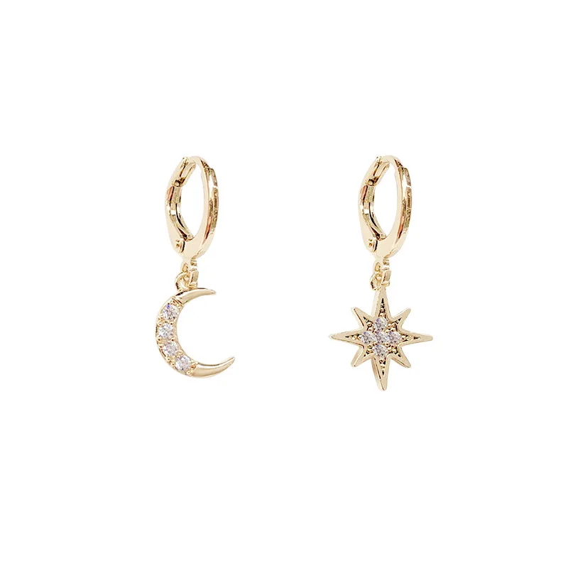 

Newest Arrival Classic Crystal Geometric Star Dangle Earrings Asymmetric Star Moon Earring For Female