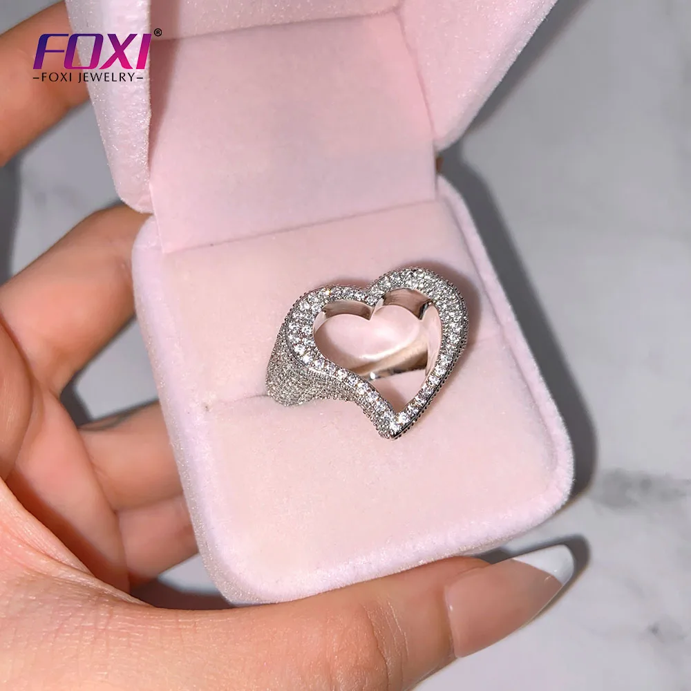 

foxi jewelry Iced Out Heart Exquisite Rings 18K Gold silver Plated Hiphop Rapper Jewelry