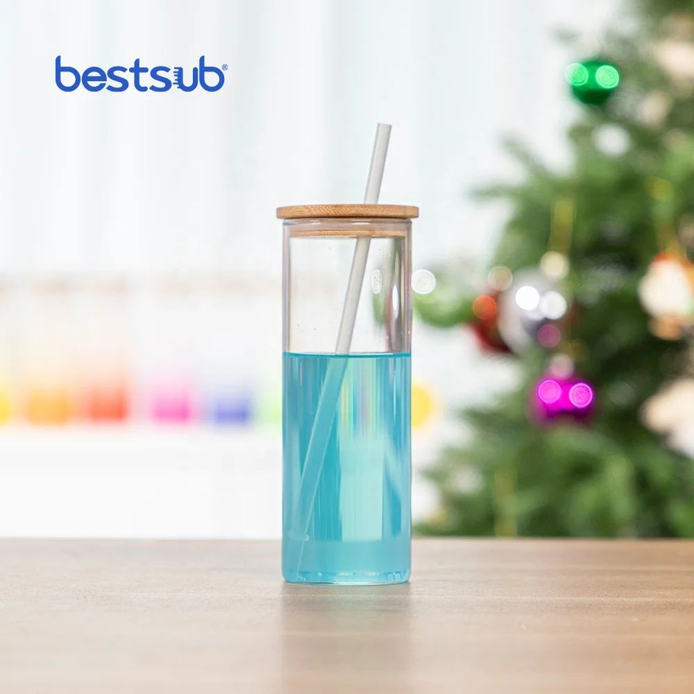 

BestSub Wholesale Custom Clear Sublimation Blanks Skinny Glass Water Bottle Borosilicate Straight Tumbler with lid straw