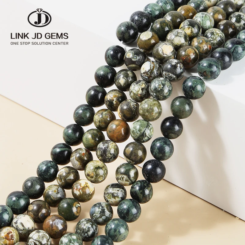 

Green Black Colors Natural Kambaba Gemstone Matte Old Kambaba Beads Faceted Round Stone For Bracelet Making Accessory