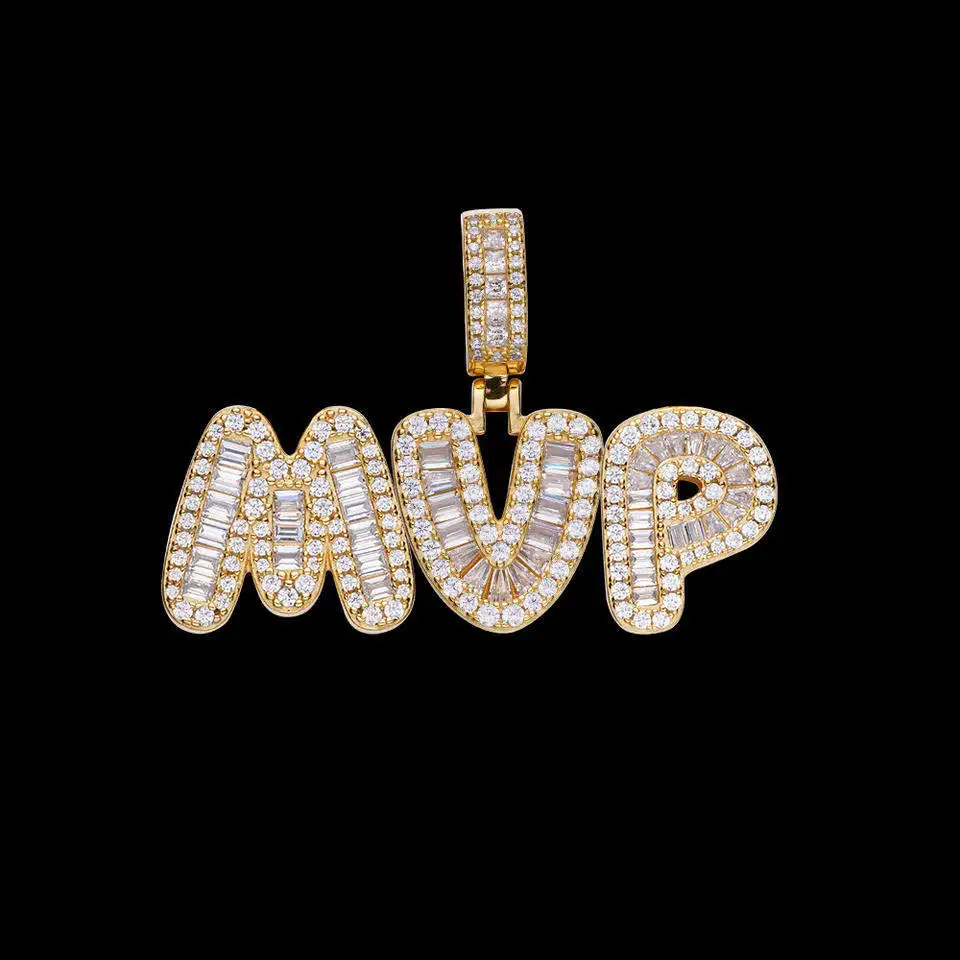 

Hip Hip Cubic Zirconia 5a Zircon 925 Sterling Silver Jewelry Gold Plating 26 Iced Out Customized Name Letter Pendant Necklace