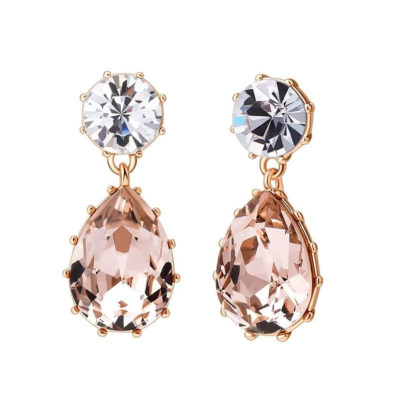 

High Quality Austria Crystal Rhinestone Earrings Vintage Rose Tear Drop Stud Earrings for Wedding, Picture shows