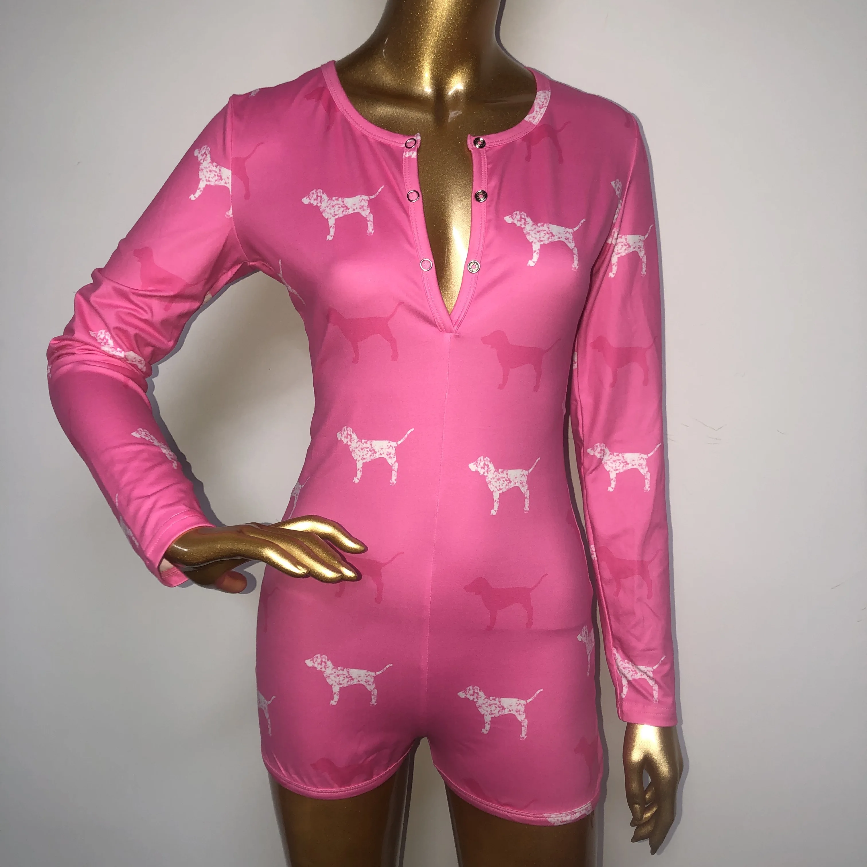 

2019 long sleeve button front custom women pajamas sexy Onesie