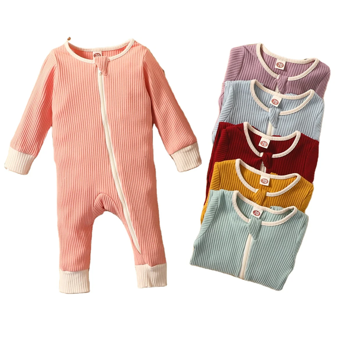 

Solid color baby girls' and boy's rompers infants long sleeves jumpsuits toddlers cotton bodysuits
