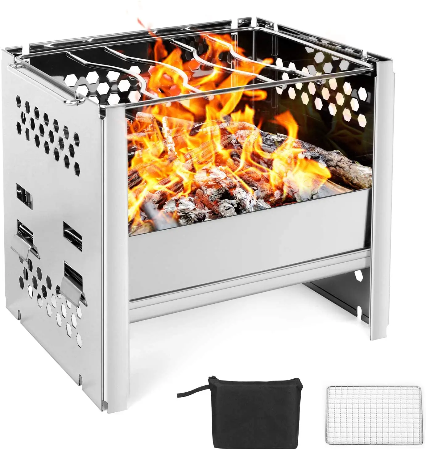 

Grill Grid Stainless Steel Backpacking Stove Potable Wood Burning Stoves for Picnic BBQ Camp Hiking with camping stove, Silver