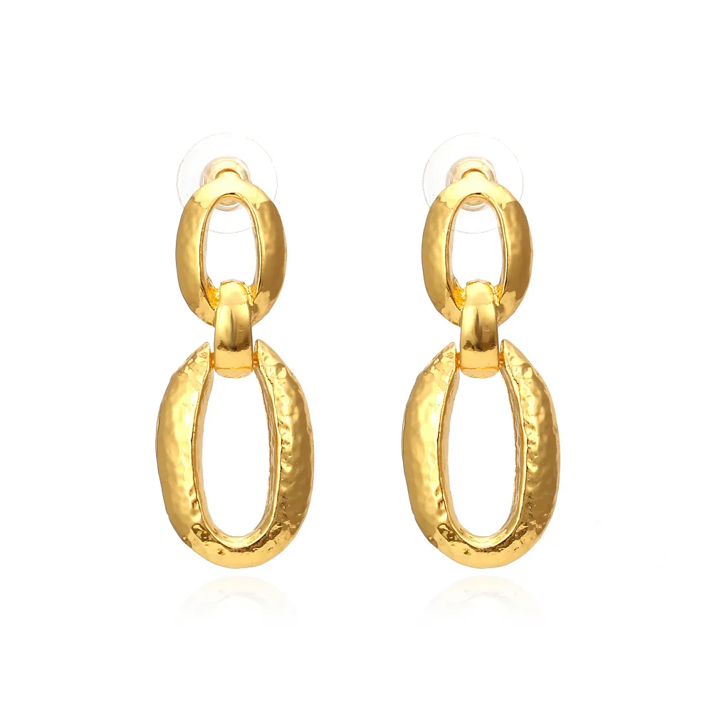 

JUHU New golden chain earrings retro geometric metal earrings exaggerated alloy jewelry for women, Gold