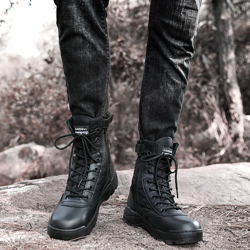 

2021 fashion Military Boots Men High Top Breathable Hiking shoes Hiking Army Camping Climbing Hunting Training Tactical boots
