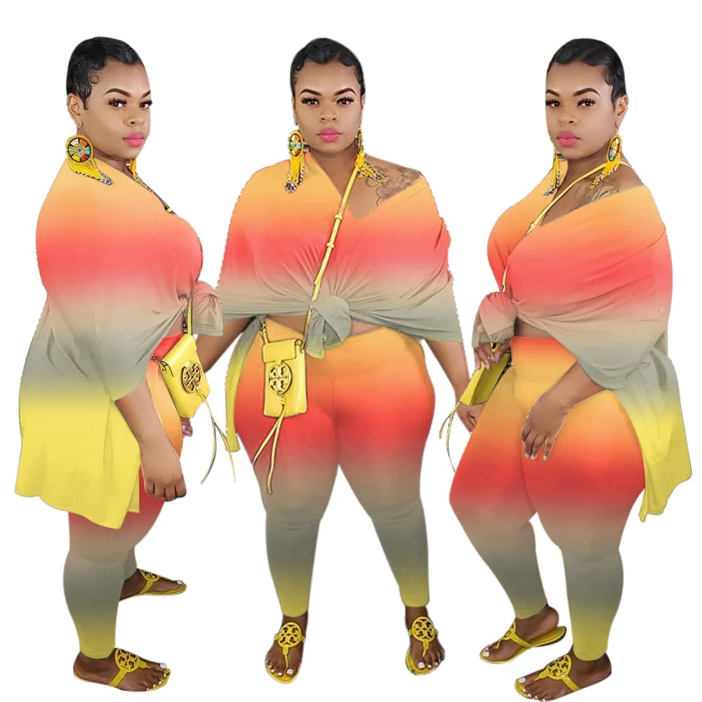 

XXXXXL Plus Size Fall Casual Patchwork Women Color Block Printing Women Clothing Multicolor color matching two-piece suit, Picture