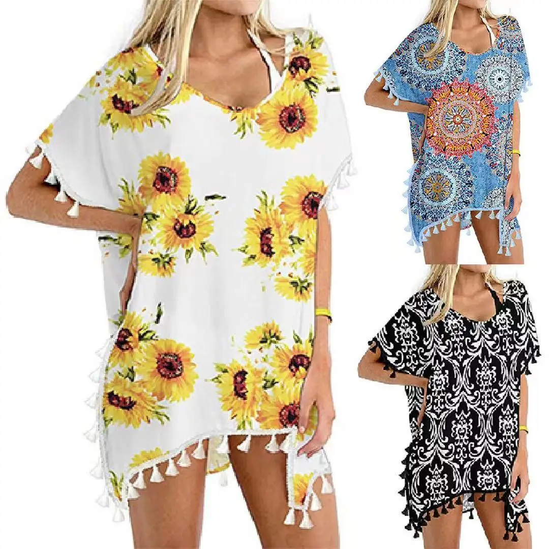 

2021 Sexy beach swimsuit cover up print bikini women beachwear female