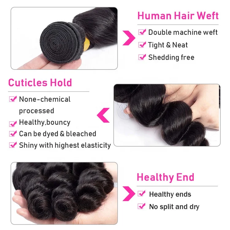 
Hot Beauty 10a Virgin Cuticle Aligned Hair Loose Wave Full End Bouncy Hair Bundles Human Hair Extension 