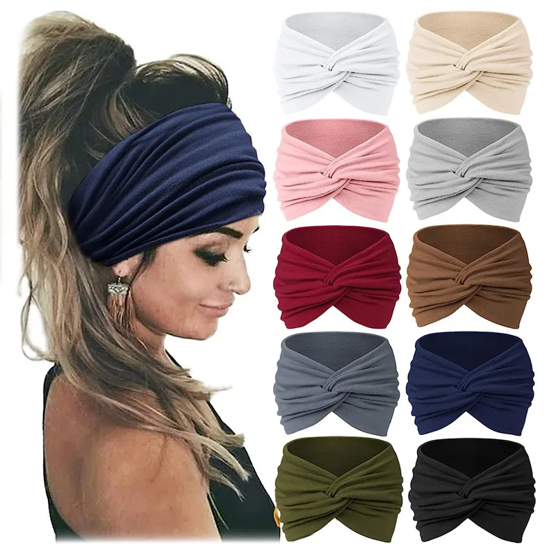 

New Arrival Women Cotton Sweatband Wide Hairband Running Headband Knotted Head Wraps Turbans Hair Accessories