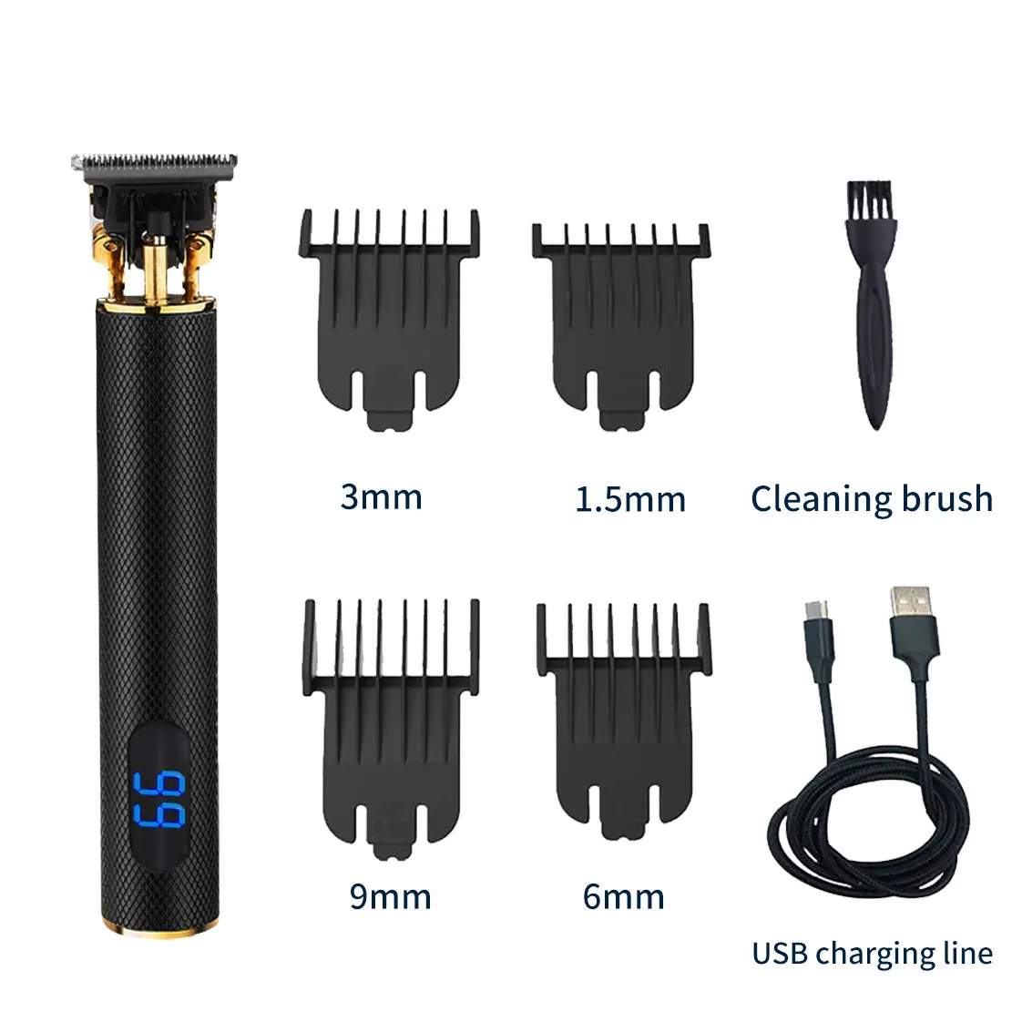 

LCD display hair clipper Barber Carving Crafs Cordless Trimmer Men T-shape Hair Cutting Machine, Black/golden