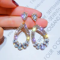 

Barlaycs 2020 Fashion Statement Luxury Bling Crystal Rhinestone Wedding Channel Waterdrop Hoop Earrings Jewelry for Women Party