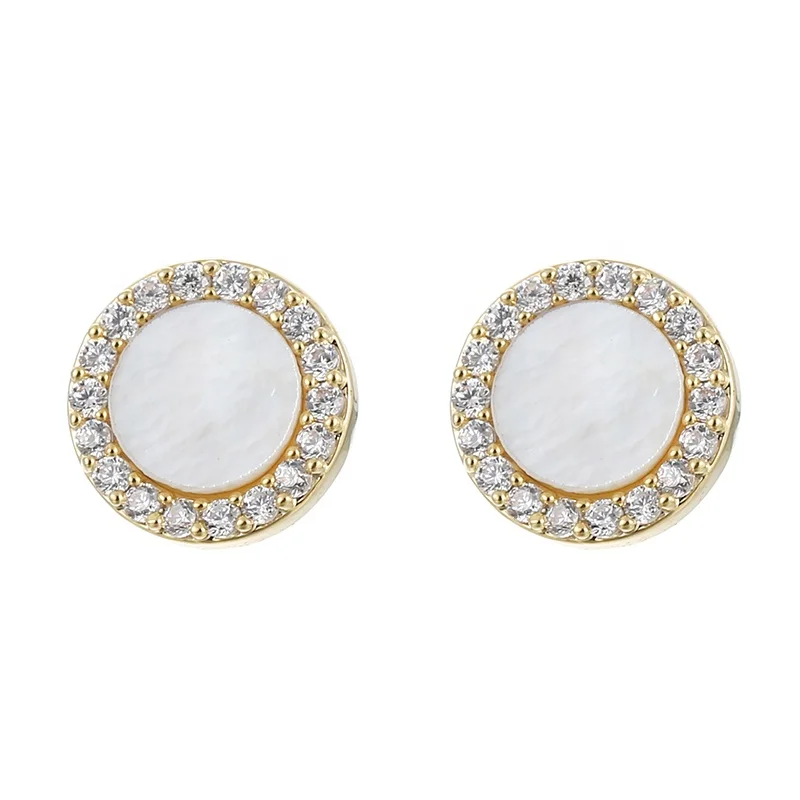 

ONYSS Women Jewelry Shell Stone CZ Crystal Light weight mini Stud Earring 2021 Wholesale, Gold