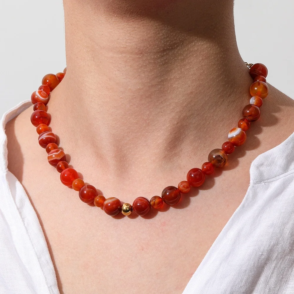 JOOLIM 18k Gold Plated Stainless Steel Red Natural Stone Necklace High-End Hypoallergenic Chains for Summer Bracelet Set