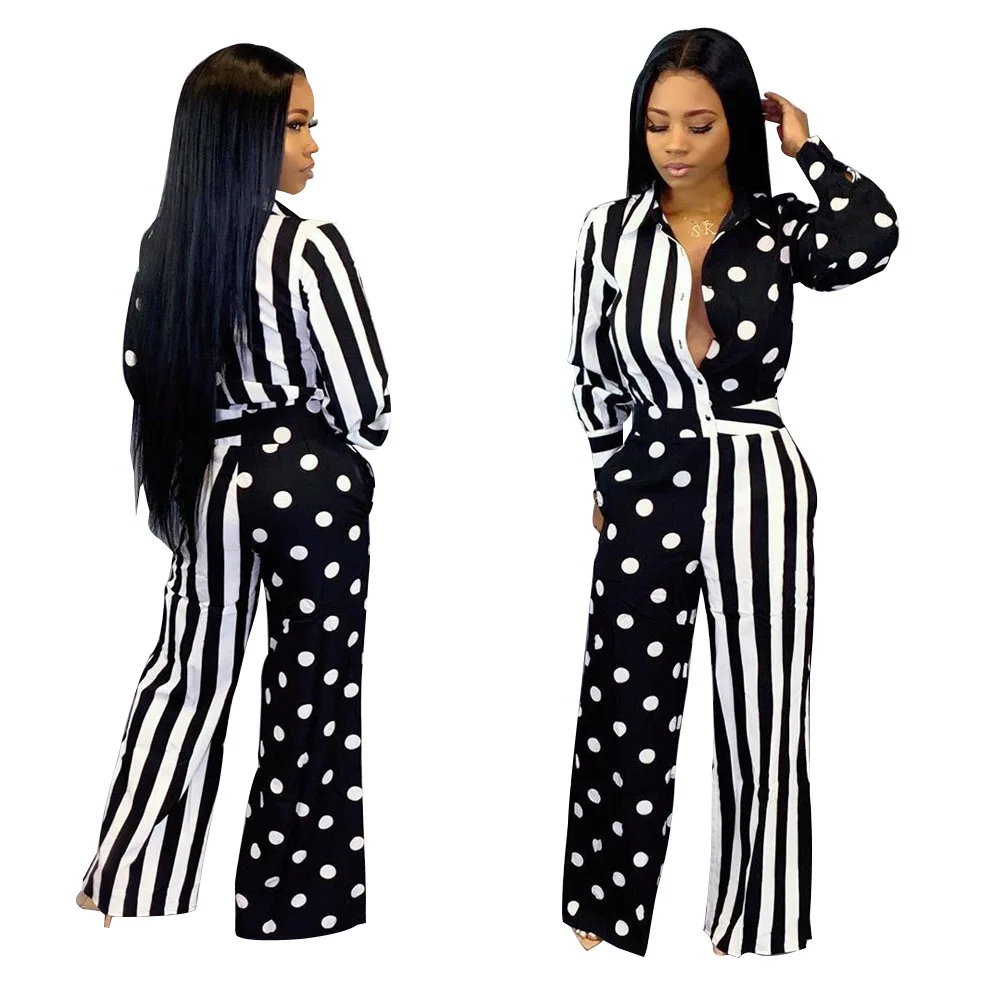 90926-MX66 white black dot printed one piece design jumpsuits women 2019