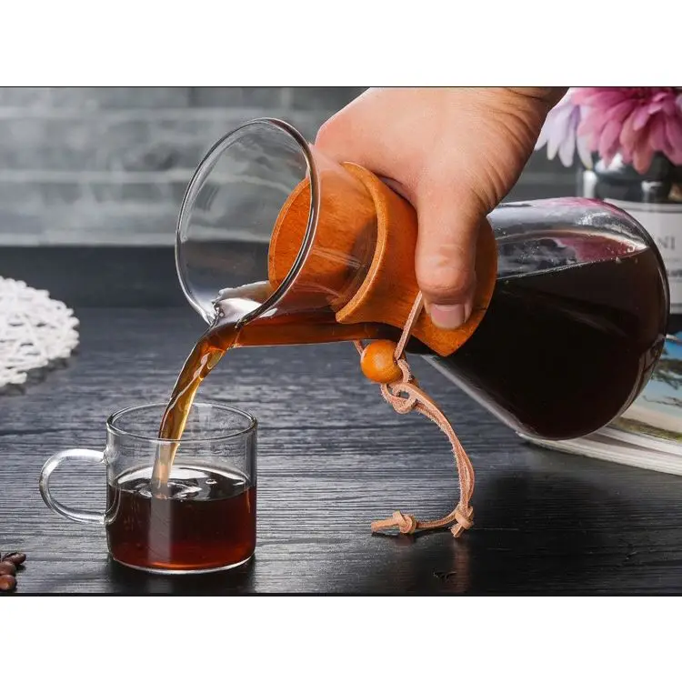 

High quality custom heat-resistant glass coffee pot pyrex glass wood sleeve coffee pot