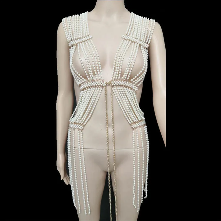 

custom design pearl body chain jewelry luxury body chain dress