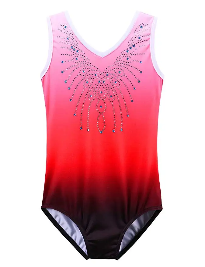 
Gymnastics Leotard Girls sleeveless Shiny Diamond Gradient Color Ballet Dance One Piece Activewear 