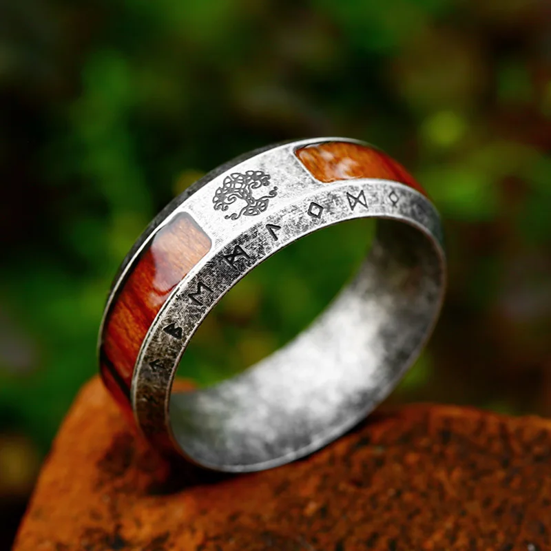 

SS8-R232 New Design Stainless Steel Viking Tree Of Life Ring Resin Design Amulet Totem Ring Plant Jewelry For Men Gift