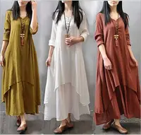 

Women Maxi Dress 2019 Autumn New False Two-piece Long Sleeve Round Neck Loose Plus Size Irregular Dress