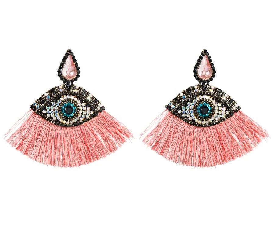 

Milti Styles Free Choice Pink Bohemian Large Statement Crystal Eye Tassel Earrings Women, White , pink, black....