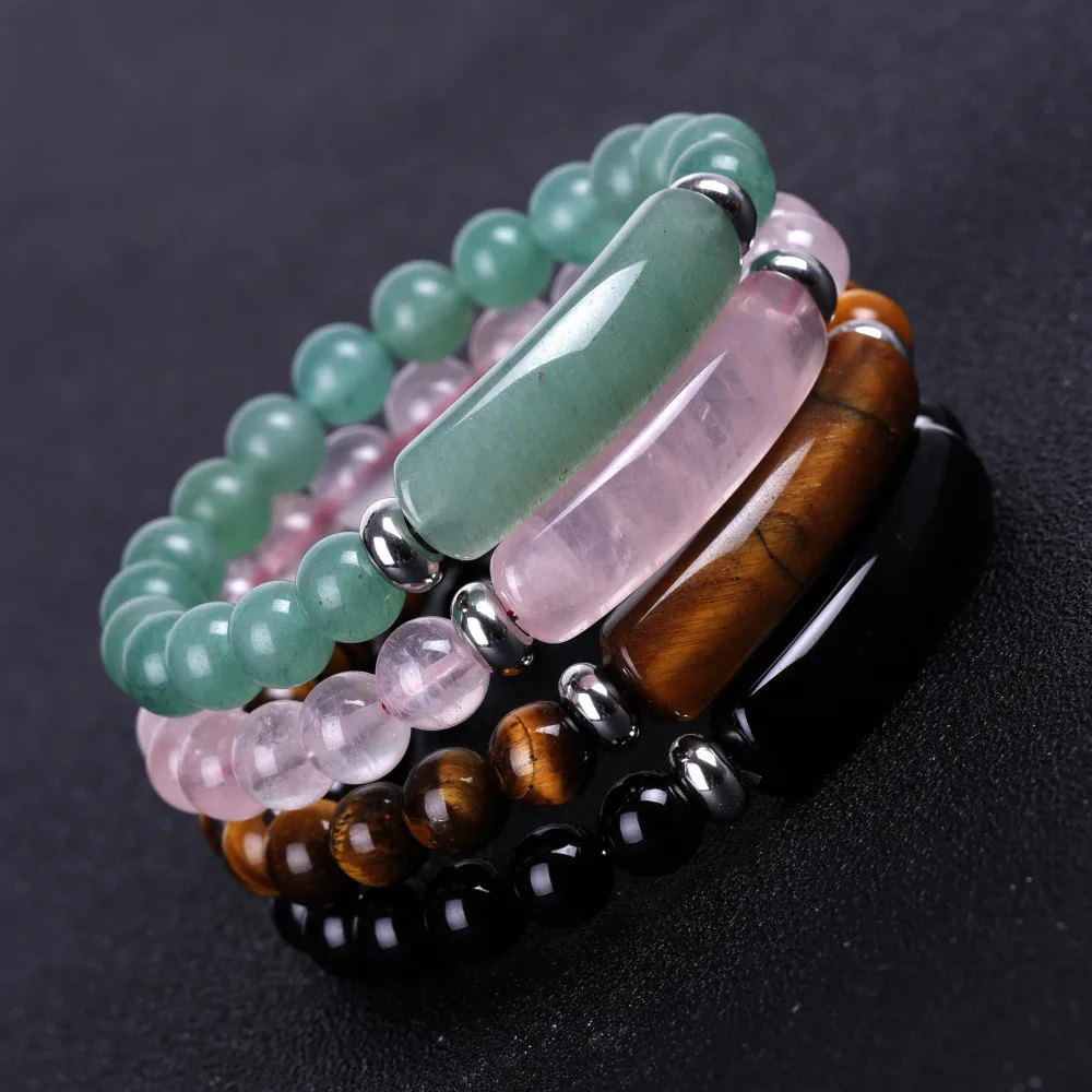 

Amazon Hot Sale Crystal Tiger Eye Natural Stone Topaz Agate Beads Bangle Bracelet, As picture