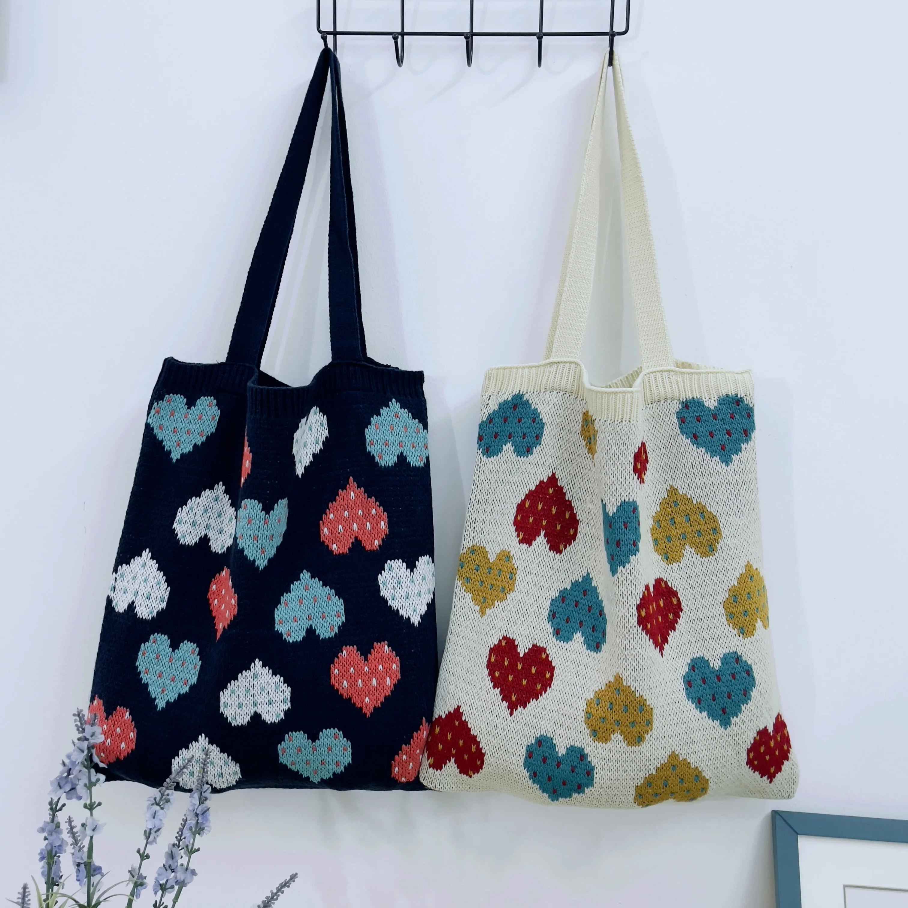 

Factory Summer jacquard design Outlet shopping knitting Handbag ladies Trend Hand knit Net Shoulder Bags Women