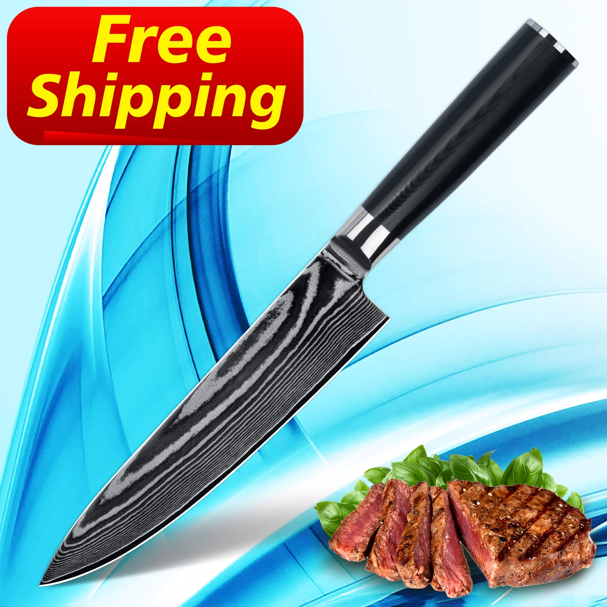 

Free Shipping orders over 100 pcs Serapian Supplier 8 inch damascus chef knife with resin handle, Customized color
