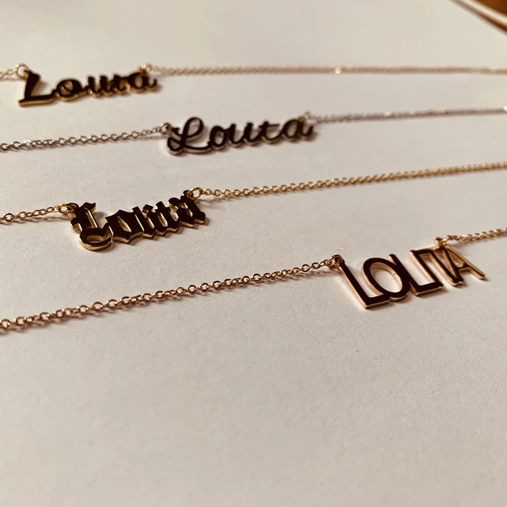 

Personalized Stainless Steel Silver 14k 18k Gold Color Plate Necklace Fashion Nameplate Custom Name Number Necklace Jewelry